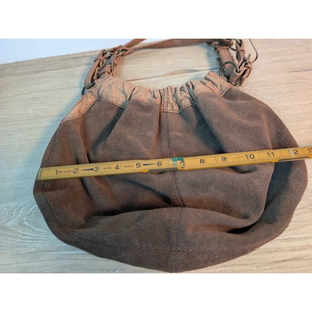 Fossil Brown Suede Leather Handbag Shoulder Cinched Authentic Classic Y2K - Picture 4 of 5